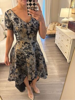 ✨ NWT Focus by Shani Black/Gold Jacquard High-Low Dress ✨ Size 6